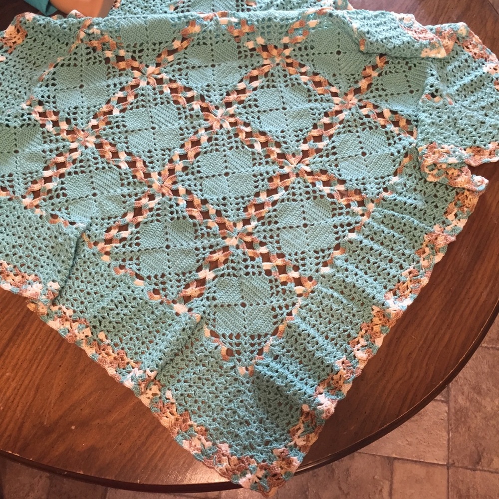 Ocean Blue Hand Crocheted Baby Blanket - Picture 7 of 8
